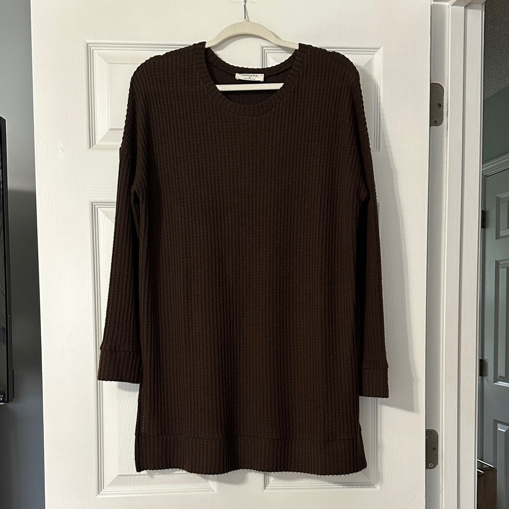 Zenana Outfitters Chocolate Ribbed Knit Tunic Top
